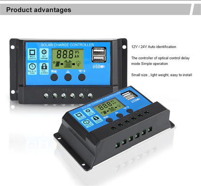 MPPT Solar Panel Regulator Charge Controller Auto Focus Tracking 30-100A 12V/24V