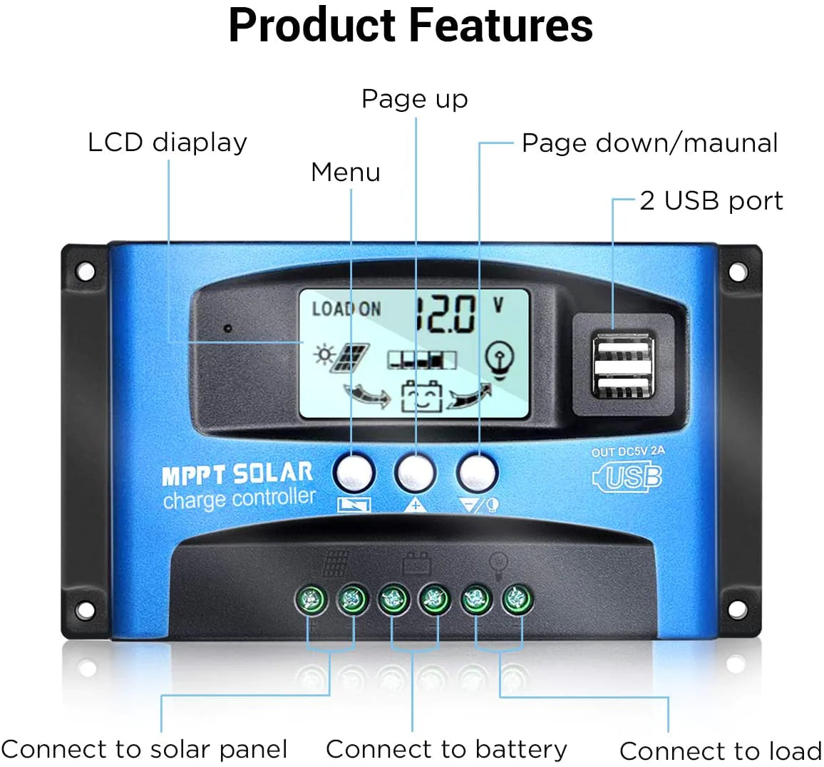 MPPT Solar Panel Regulator Charge Controller Auto Focus Tracking 30-100A 12V/24V