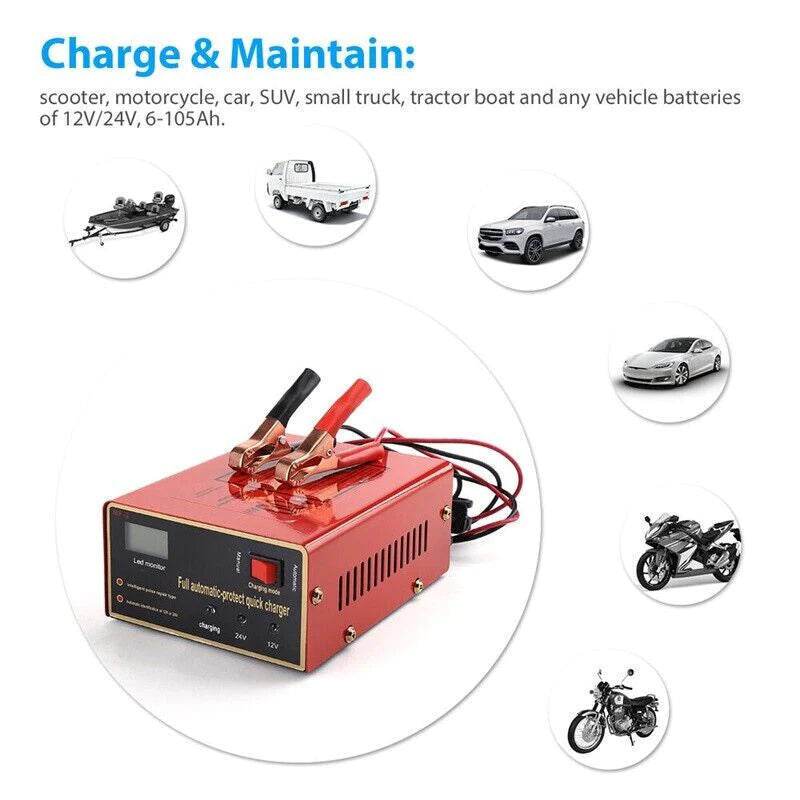 Maintenance Free Battery Charger 12V/24V 10A 140W Output for Electric Car Pro