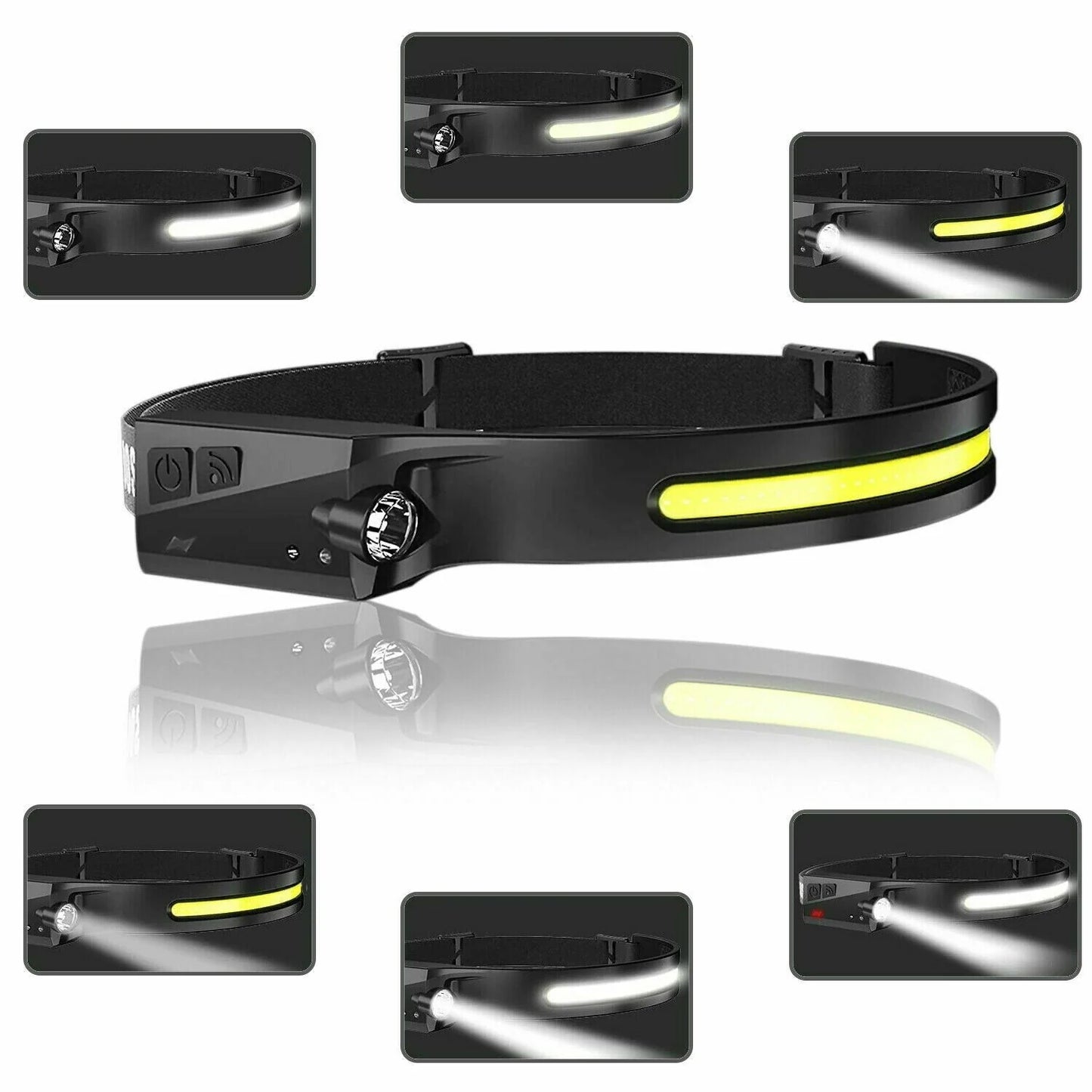 COB LED Headlamp USB Rechargeable Headlight Torch Work Light Bar Head Band Lamp