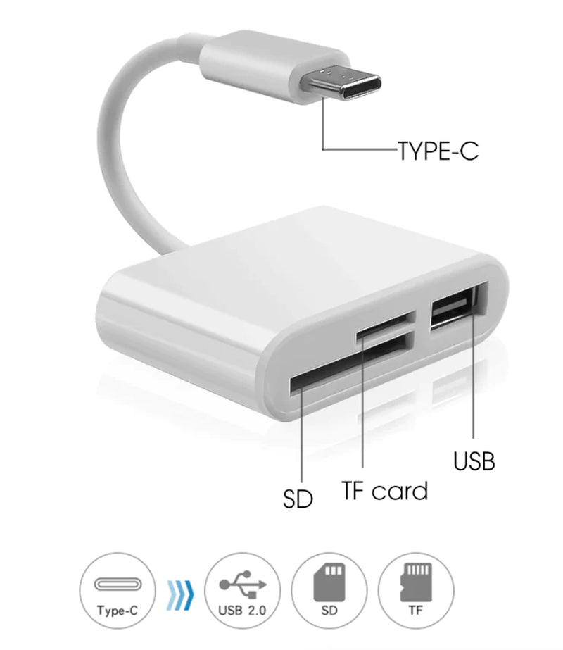 USB C 3 in 1 Hub Converter Type-C Adapter SD Card Reader for Macbook Pro Laptop