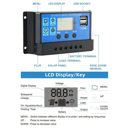 MPPT Solar Panel Regulator Charge Controller Auto Focus Tracking 30-100A 12V/24V