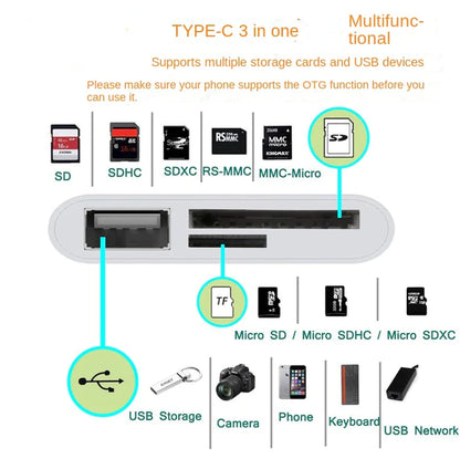 USB C 3 in 1 Hub Converter Type-C Adapter SD Card Reader for Macbook Pro Laptop