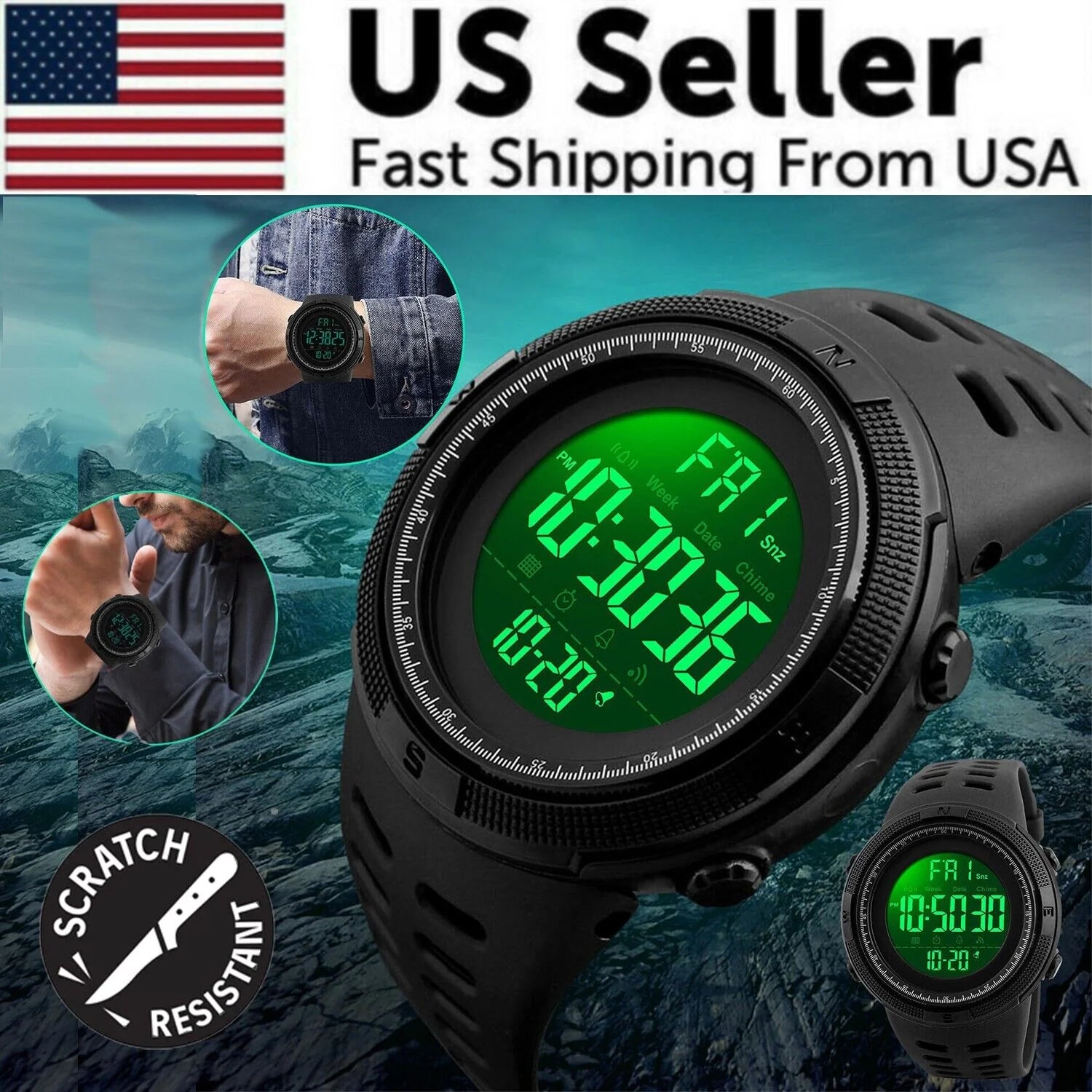 SKMEI Men'S Digital Army Military Sport Quartz Analog Chrono Waterproof Watch US