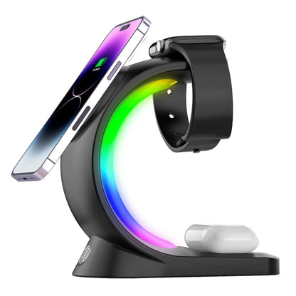 4 in 1 Magnetic Wireless Charger Fast Charging for Smart Phone Atmosphere Light Charging Station for Airpods Pro I-Phone Watch