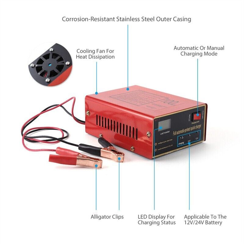 Maintenance Free Battery Charger 12V/24V 10A 140W Output for Electric Car Pro