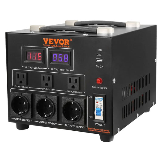 VEVOR Voltage Converter Transformer, 5000W, Heavy Duty Step Up/Down Transformer, Convert from 110 Volt to 220 Volt and from 220 Volt to 110 Volt, with US Outlet EU Outlet 5V USB Port, CE Certified