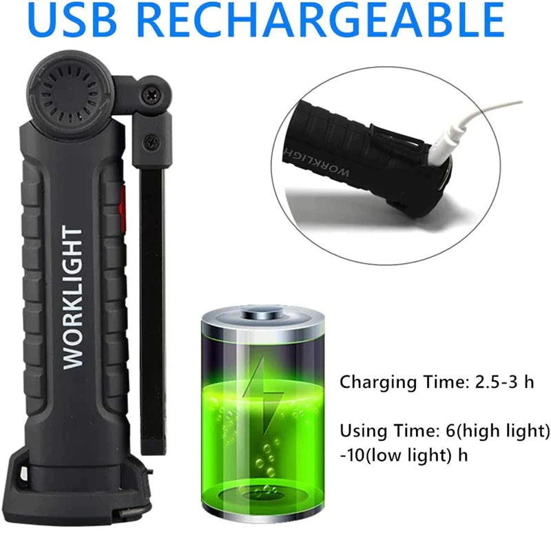 Rechargeable LED COB Work Light Mechanic Flashlight Lamp Magnetic Base Bright