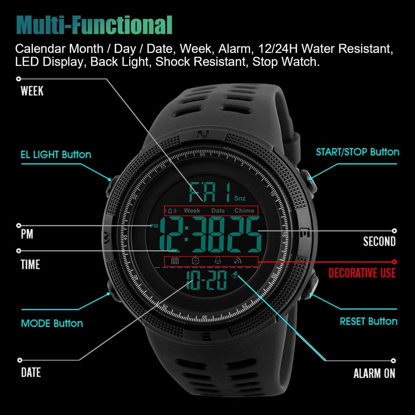 SKMEI Men'S Digital Army Military Sport Quartz Analog Chrono Waterproof Watch US